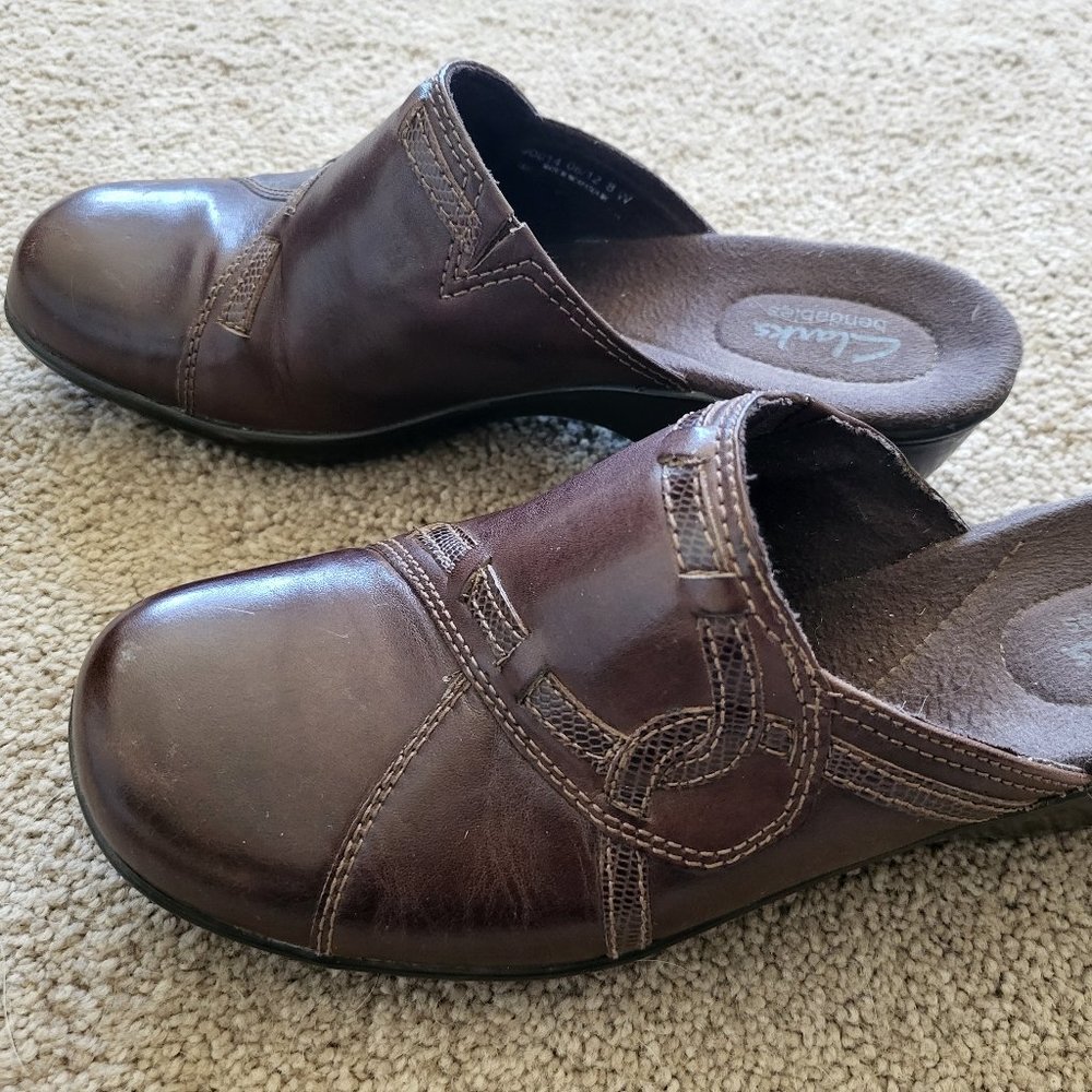 Clark's Bendable's, Mules, Brown, Leather, Size 8 W